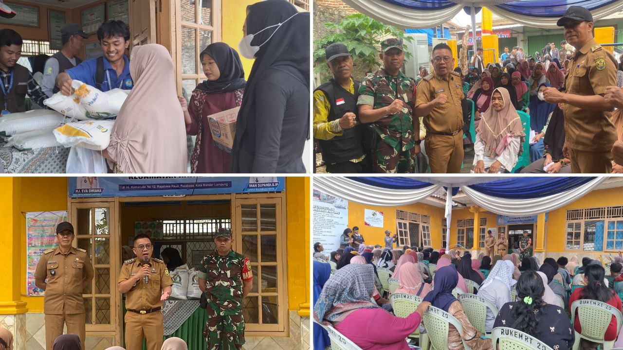Membantu distribusi beras dengan kelurahan rajabasa raya